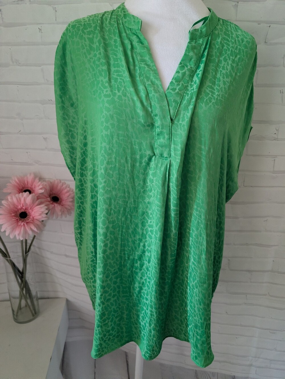 Green V-Neck Women's Top